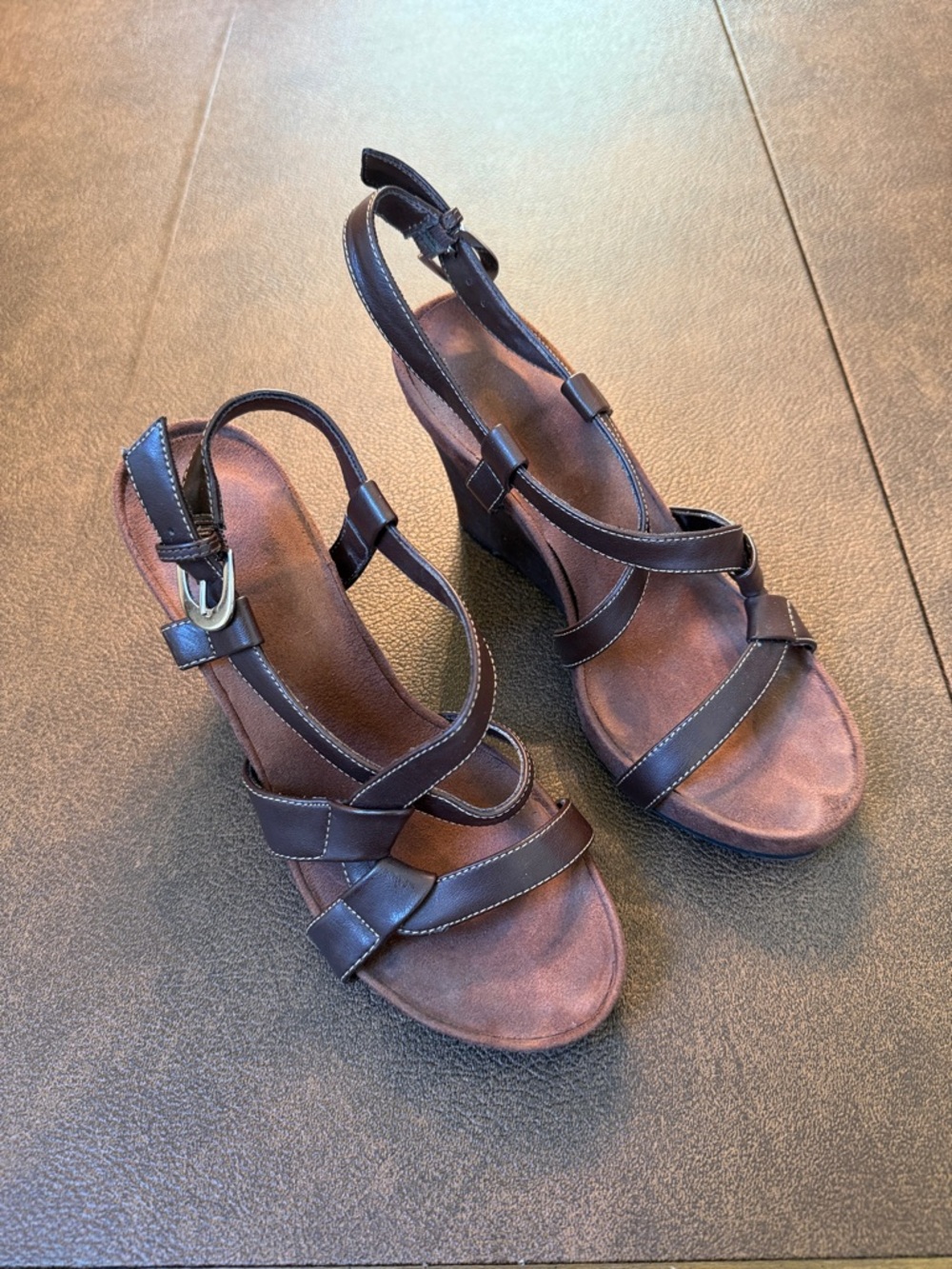 Aerology Brown Faux Leather Strappy Slingback Sandals, Sz 6.5